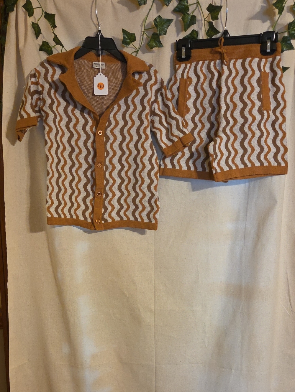 Kids Two-Piece Knit Set in Brown and White